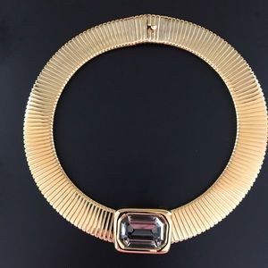 Necklace choker, gold color, faceted stone
